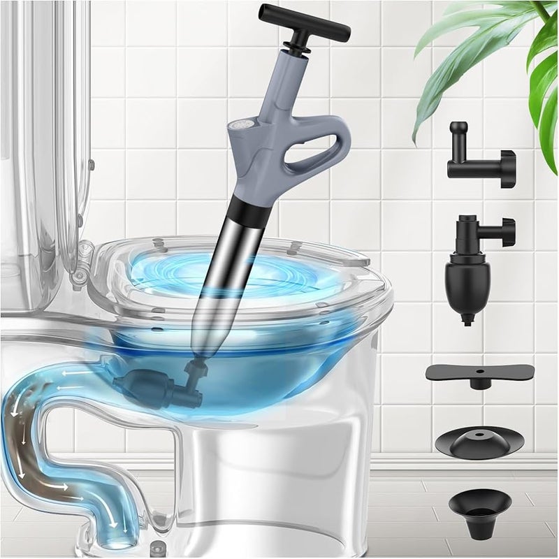 Mieaoll Toilet Plunger, High Pressure Toilet Plunger,Toilet Auger Air Drain Blaster with Real-Time, Heavy Duty Plunger for Bathroom and Plumbing Clogs (Grey) - Image 1