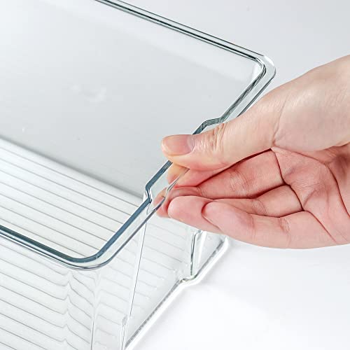 Hudgan 4 Pack Clear Plastic Storage Bins with Bamboo Lids, Stackable Storage Containers for Organizing Medicine Cabinet Organizer, Craft Room, Bread Box - Image 2