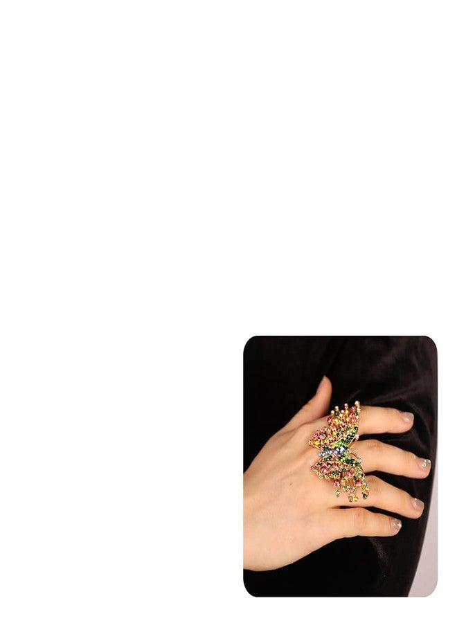 Xerling Crystal Big Butterfly Ring Multi Color Rhinestone Statement Ring Colorful Finger Ring Aesthetic for Women Cocktail Party (Colorful) - Image 1
