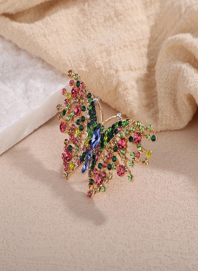 Xerling Crystal Big Butterfly Ring Multi Color Rhinestone Statement Ring Colorful Finger Ring Aesthetic for Women Cocktail Party (Colorful) - Image 4