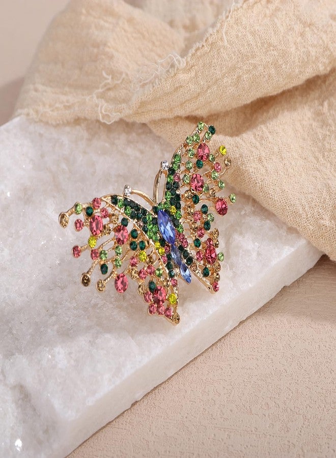 Xerling Crystal Big Butterfly Ring Multi Color Rhinestone Statement Ring Colorful Finger Ring Aesthetic for Women Cocktail Party (Colorful) - Image 5