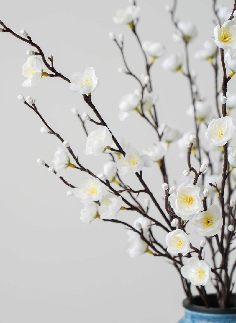 4Pcs Artificial Flowers White Plum Blossom 21.7'' Fake Wintersweet Long Stem Plastic Flowers Home Hotel Office Wedding Party Garden Decor,Fake Plants,Fall Decor,Room,Desk,Garden Decor,Room Decoration Stuff - Image 2