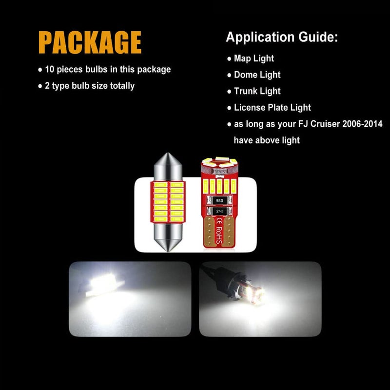 DODOFUN Deluxe Interior LED Light Compatible with 2006-2014 Toyota FJ cruiser (10-pc Bulb 6000k) - Image 4
