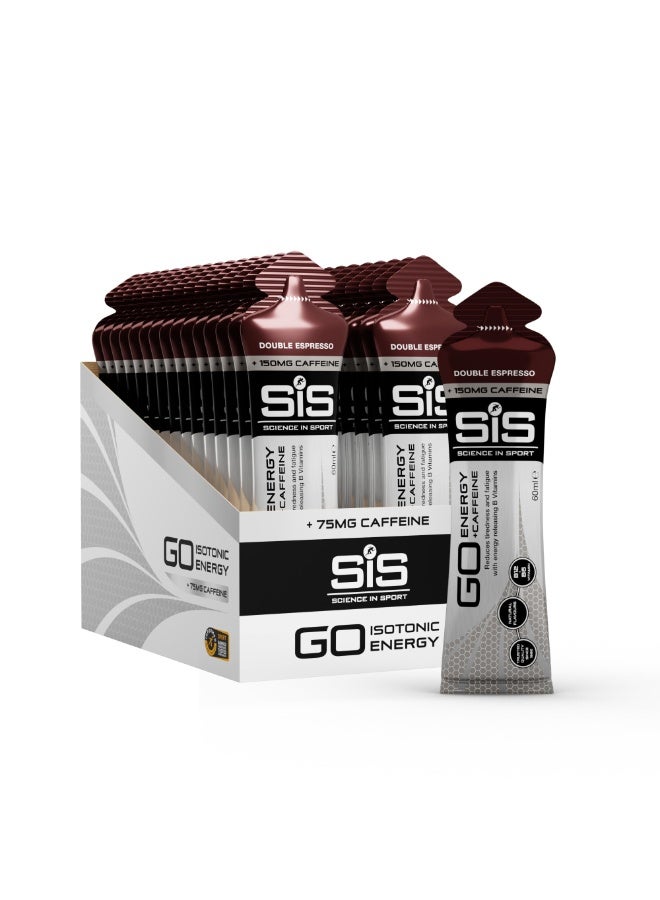 SIS GO Isotonic Energy Gels | 150mg Caffeine | 22g Carbohydrates | Low Sugar | Easily Digestible | Gluten Free | No Water Needed | Running Gels | Double Espresso Flavour | 30 Pack - Image 1
