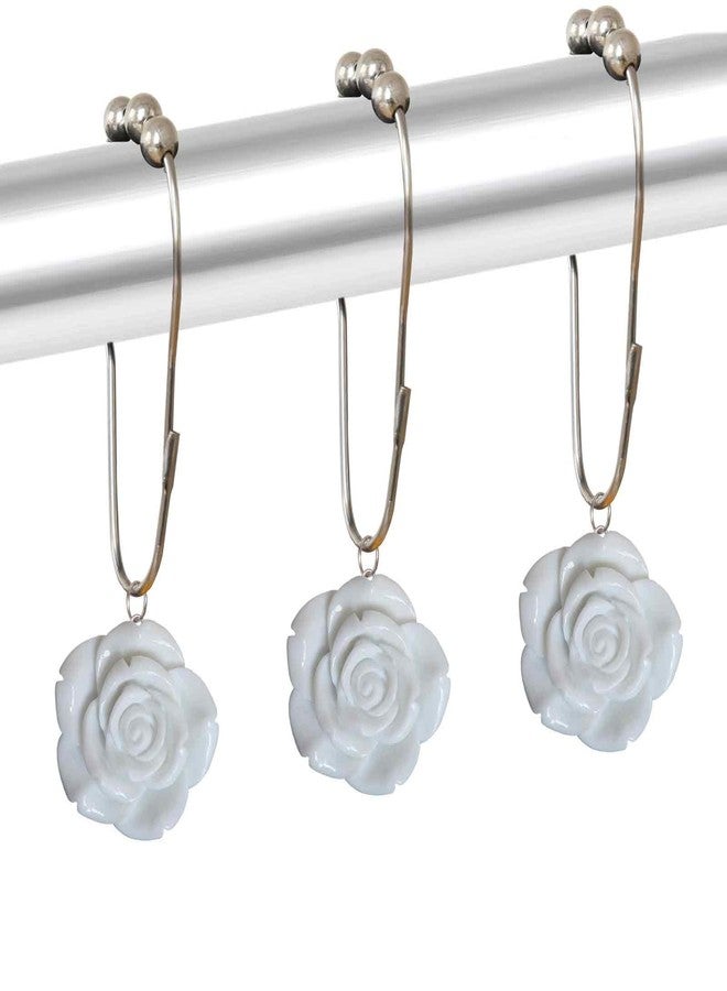 Careyoungs Rose Shower Curtain Hooks Rust Proof Fashion Floral Decor Bathroom Rings, Resin Rose Flower Curtain Hooks, Set of 12 (White) - Image 1