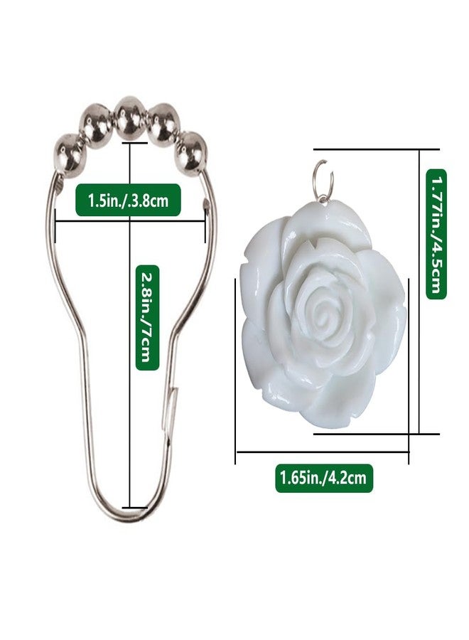 Careyoungs Rose Shower Curtain Hooks Rust Proof Fashion Floral Decor Bathroom Rings, Resin Rose Flower Curtain Hooks, Set of 12 (White) - Image 2
