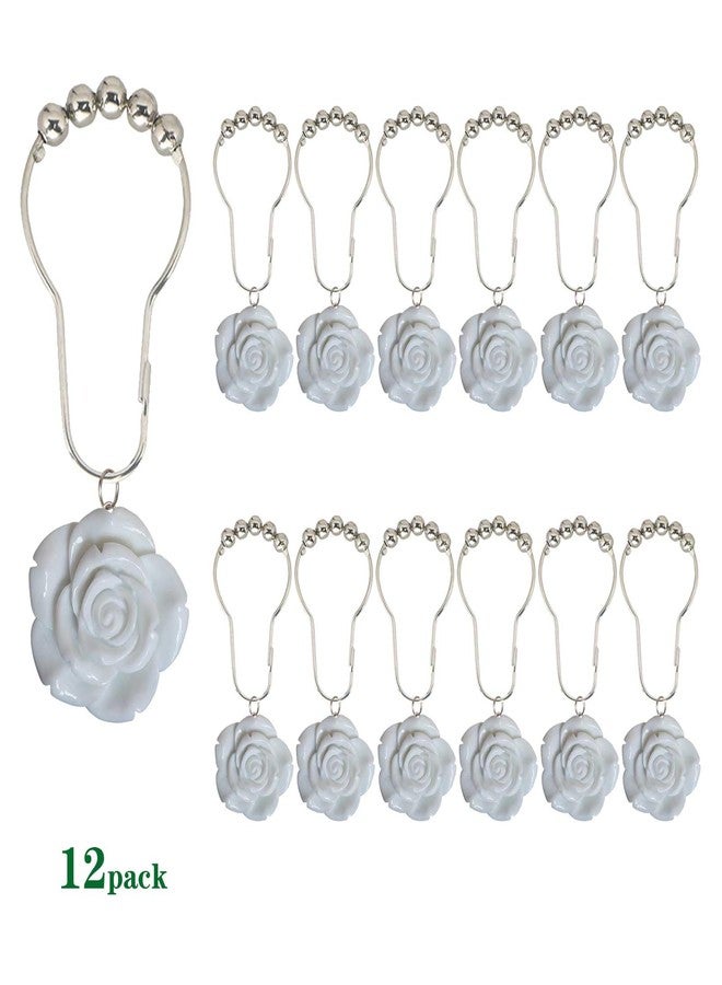 Careyoungs Rose Shower Curtain Hooks Rust Proof Fashion Floral Decor Bathroom Rings, Resin Rose Flower Curtain Hooks, Set of 12 (White) - Image 3