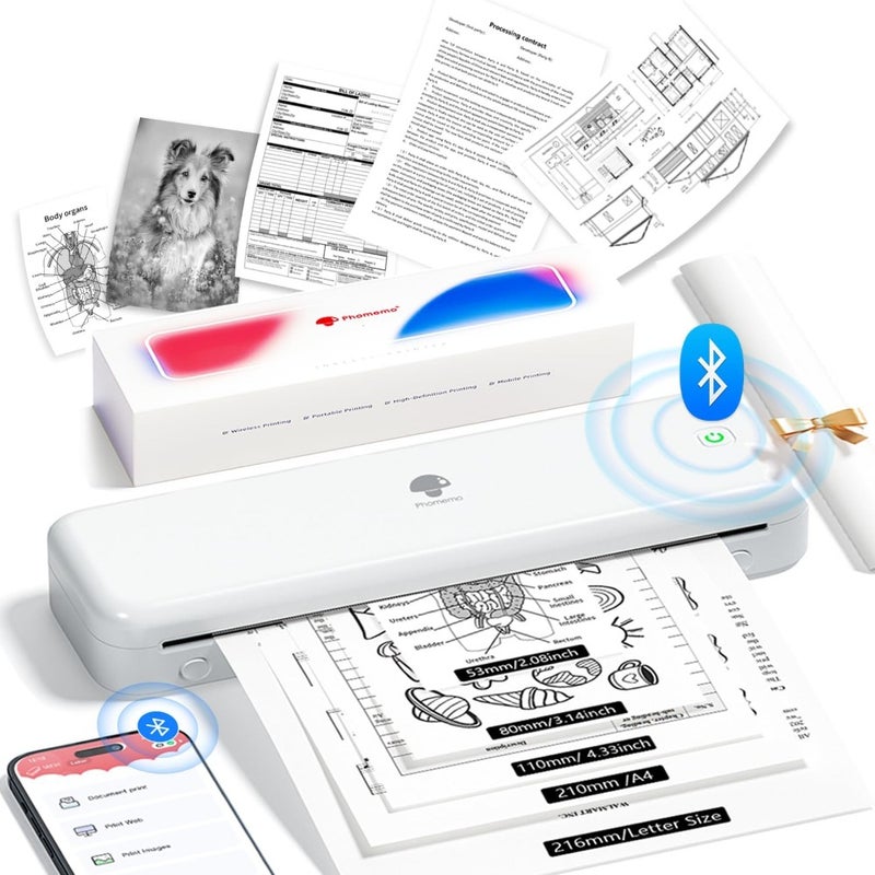 Upgraded Portable Inkless Thermal Printer Wireless Bluetooth Supports Multi-Size Thermal Paper Compatible with iOS Android PC 300 DPI For Travel Office School - Image 1