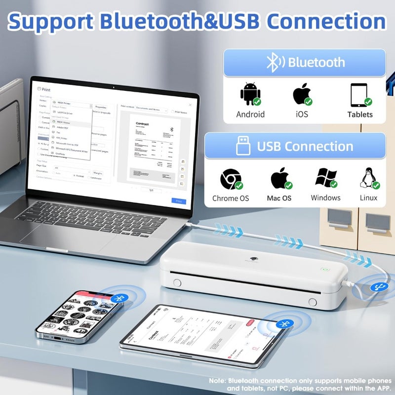Upgraded Portable Inkless Thermal Printer Wireless Bluetooth Supports Multi-Size Thermal Paper Compatible with iOS Android PC 300 DPI For Travel Office School - Image 4