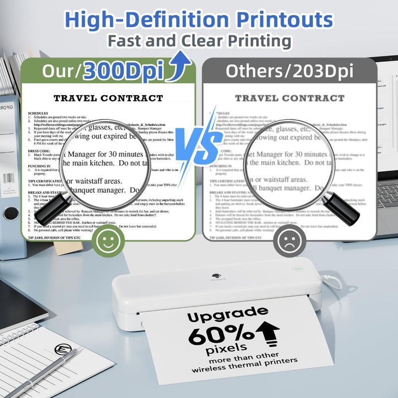 Upgraded Portable Inkless Thermal Printer Wireless Bluetooth Supports Multi-Size Thermal Paper Compatible with iOS Android PC 300 DPI For Travel Office School - Image 3