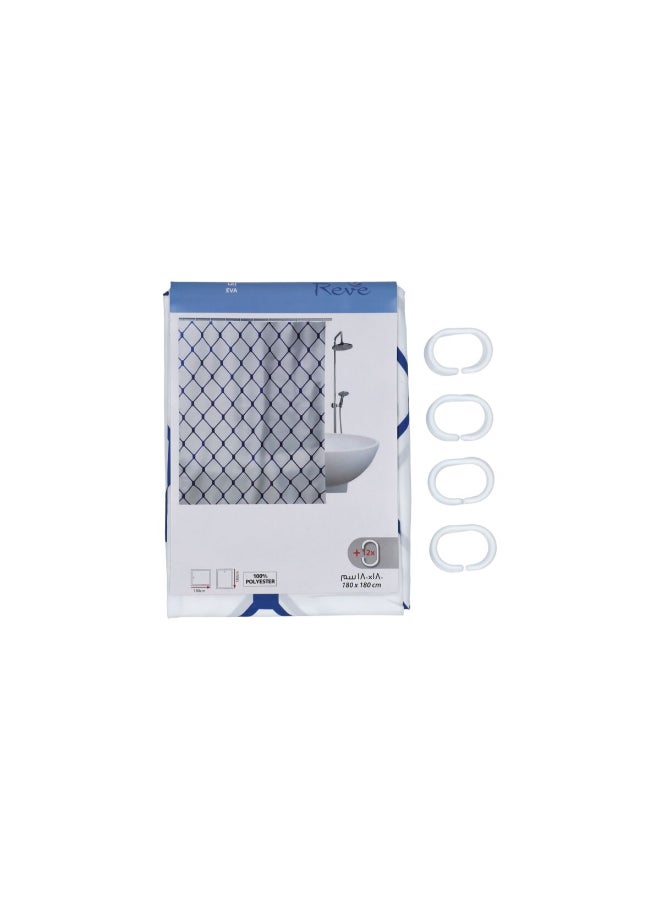 REVE Waterproof Shower Curtain White and Blue 180 x 180cm SC-C-0462-BLUE - Image 3