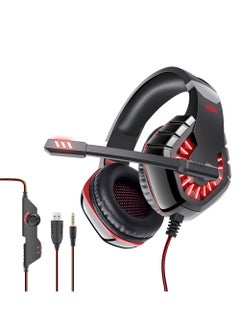OVLENG GT82 Gaming Headset - Ergonomic Stretchable Design - Rotatable Microphone - Precise Sound with Powerful Bass - 50mm - LED Effects - Compatible with 3.5mm Devices-RED