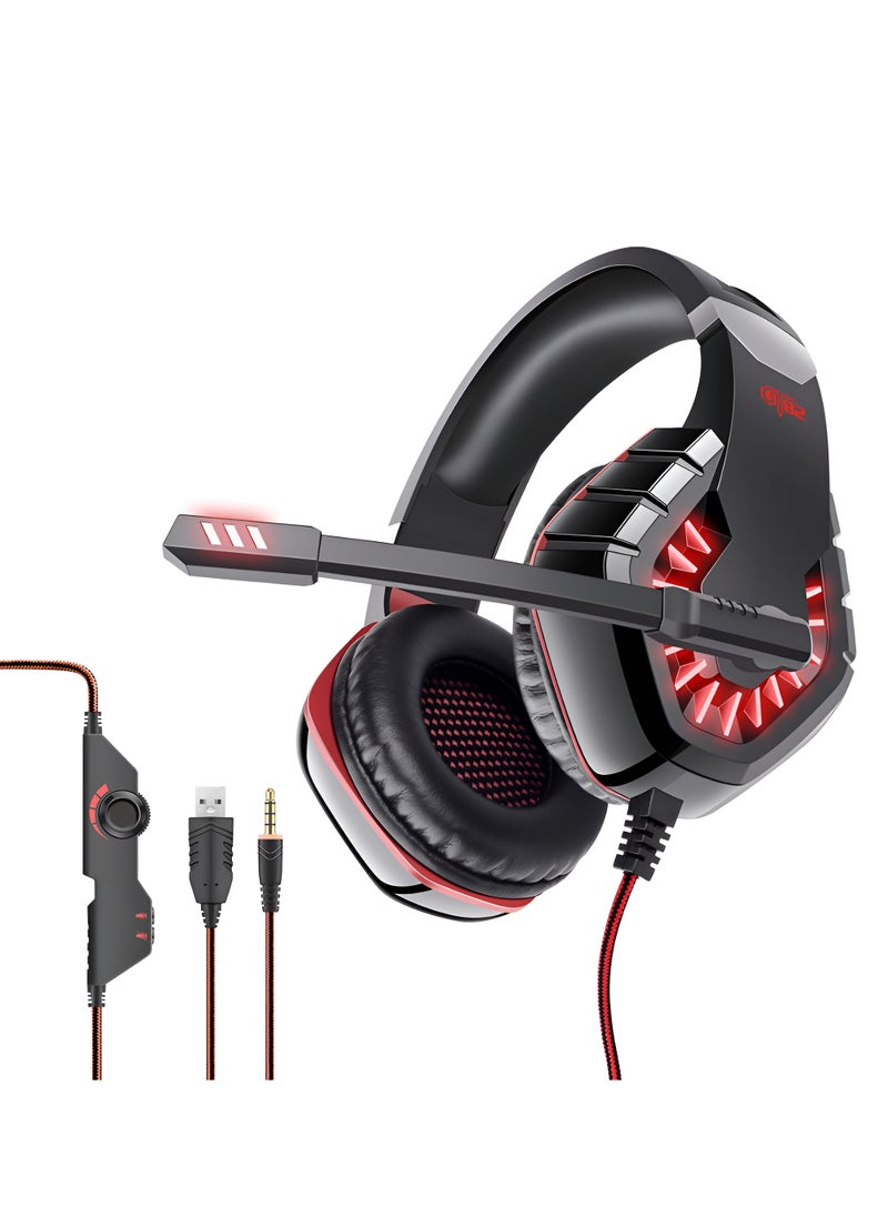 Generic - OVLENG GT82 Gaming Headset - Ergonomic Stretchable Design - Rotatable Microphone - Precise Sound with Powerful Bass - 50mm - LED Effects - Compatible with 3.5mm Devices-RED - Image 1