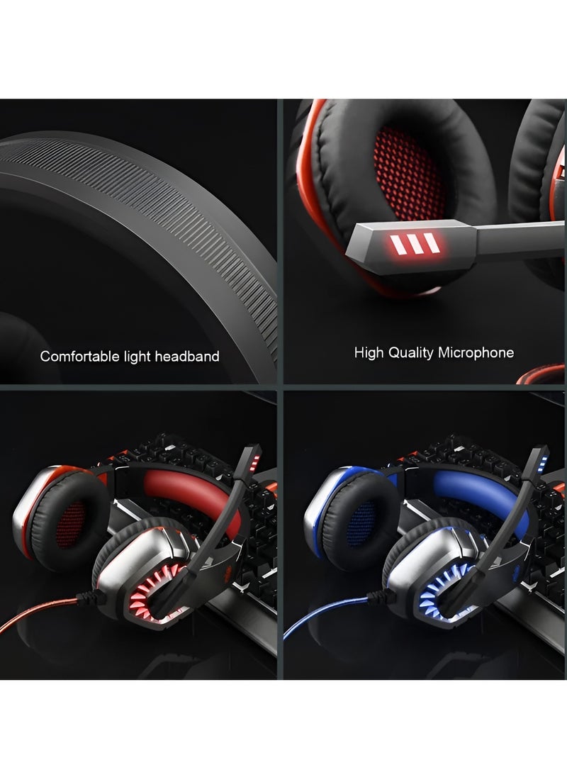 Generic - OVLENG GT82 Gaming Headset - Ergonomic Stretchable Design - Rotatable Microphone - Precise Sound with Powerful Bass - 50mm - LED Effects - Compatible with 3.5mm Devices-RED - Image 1