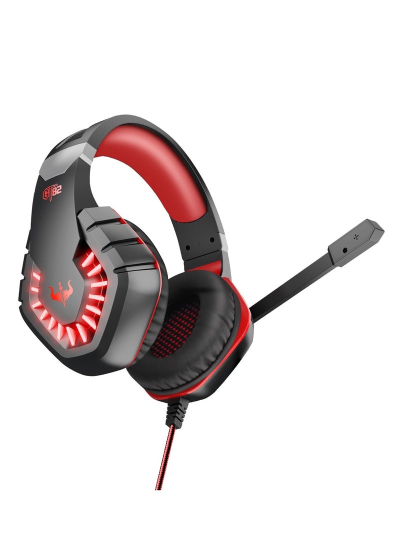 Generic - OVLENG GT82 Gaming Headset - Ergonomic Stretchable Design - Rotatable Microphone - Precise Sound with Powerful Bass - 50mm - LED Effects - Compatible with 3.5mm Devices-RED - Image 1