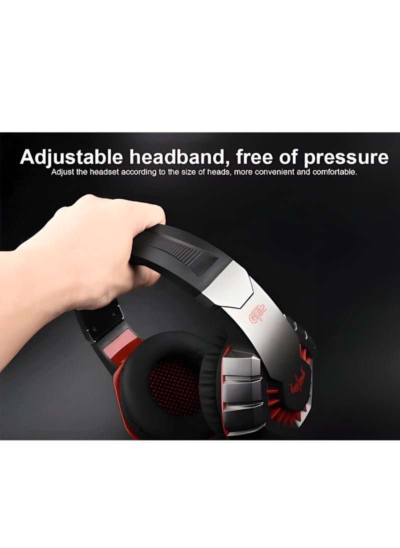 Generic - OVLENG GT82 Gaming Headset - Ergonomic Stretchable Design - Rotatable Microphone - Precise Sound with Powerful Bass - 50mm - LED Effects - Compatible with 3.5mm Devices-RED - Image 1