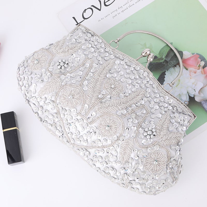 New Retro Pearl Handbag Handmade Beaded Embroidered Dress Bag Diamond-Embedded Evening Bag Niche Design Sense - Image 2