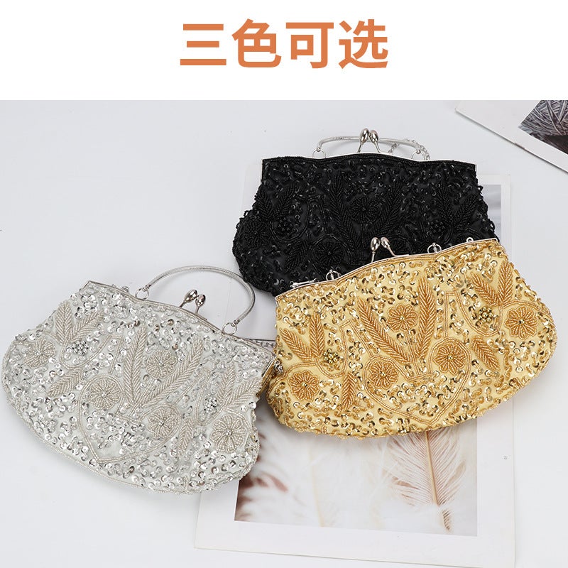 New Retro Pearl Handbag Handmade Beaded Embroidered Dress Bag Diamond-Embedded Evening Bag Niche Design Sense - Image 4