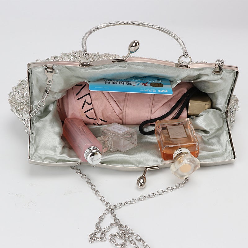 New Retro Pearl Handbag Handmade Beaded Embroidered Dress Bag Diamond-Embedded Evening Bag Niche Design Sense - Image 5