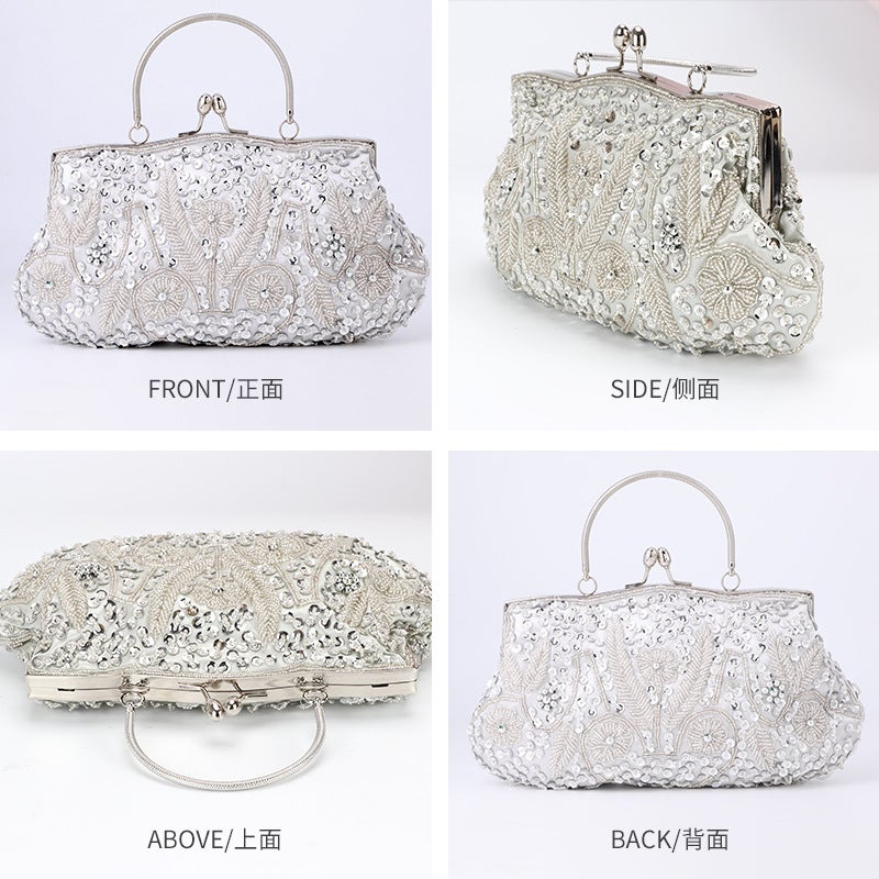 New Retro Pearl Handbag Handmade Beaded Embroidered Dress Bag Diamond-Embedded Evening Bag Niche Design Sense - Image 3