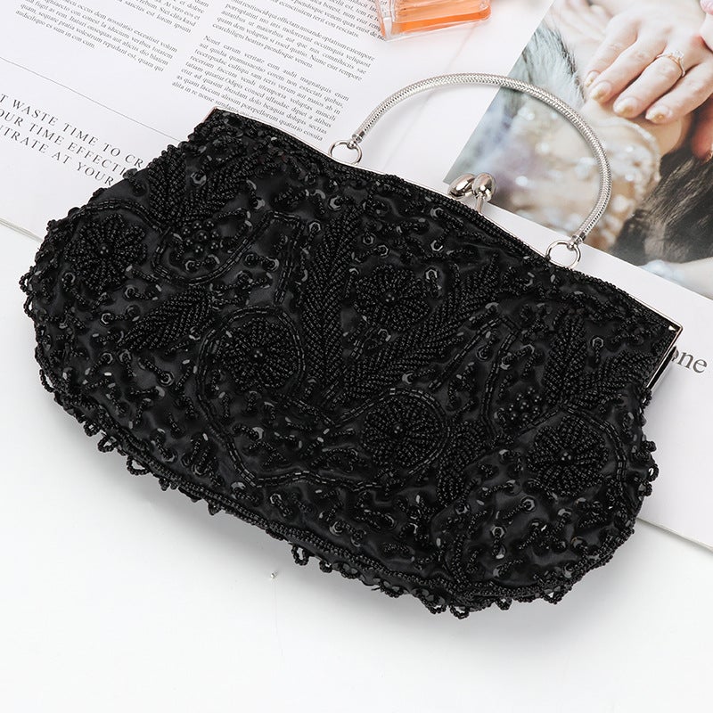 New Retro Pearl Handbag Handmade Beaded Embroidered Dress Bag Diamond-Embedded Evening Bag Niche Design Sense - Image 1