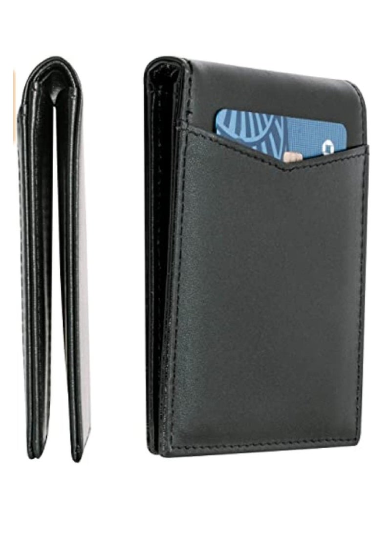CONTACTS Men's Genuine Leather Wallet  RFID Blocking Wallet for Men Bifold Wallet  6 Card Slots, 1 ID Window Black  - Image 1
