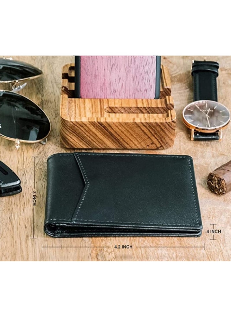 CONTACTS Men's Genuine Leather Wallet  RFID Blocking Wallet for Men Bifold Wallet  6 Card Slots, 1 ID Window Black  - Image 4