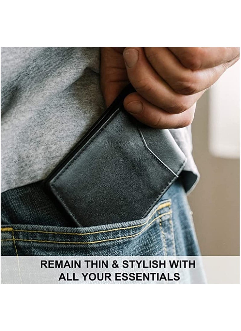CONTACTS Men's Genuine Leather Wallet  RFID Blocking Wallet for Men Bifold Wallet  6 Card Slots, 1 ID Window Black  - Image 5