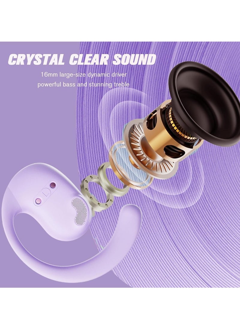 lekikpo Out of Ear Headphones Outside The Ear Wireless Ear Hanging Bluetooth Headset Over The Ear Open Ear Buds Earbuds Outside The Ear Headphones Bone Air Conduction Earbuds Purple  - Image 4