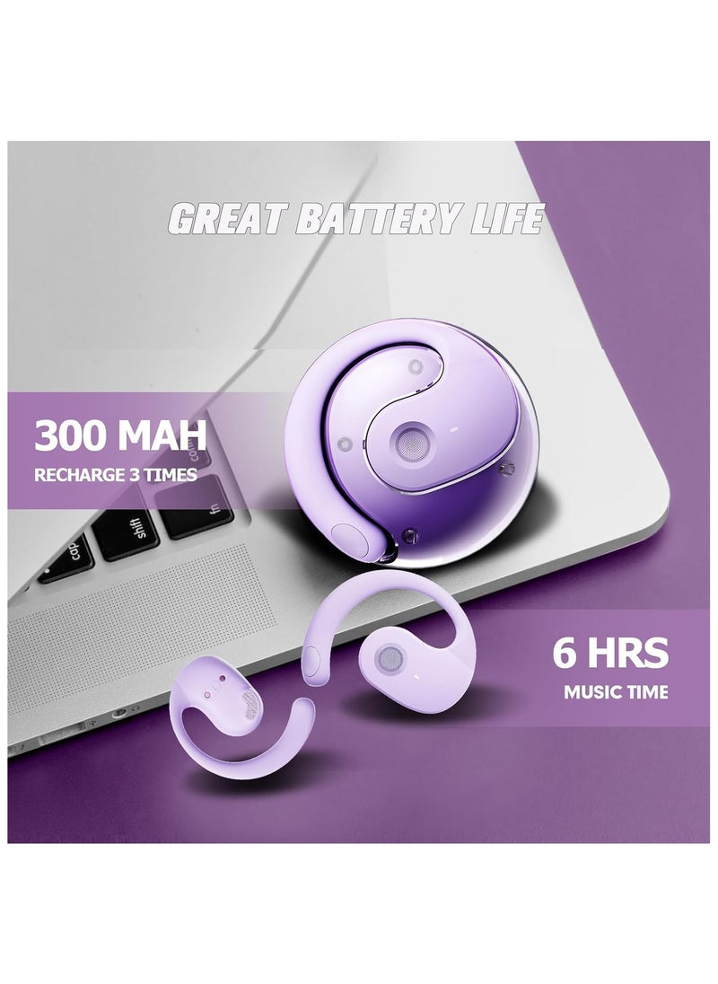 lekikpo Out of Ear Headphones Outside The Ear Wireless Ear Hanging Bluetooth Headset Over The Ear Open Ear Buds Earbuds Outside The Ear Headphones Bone Air Conduction Earbuds Purple  - Image 3