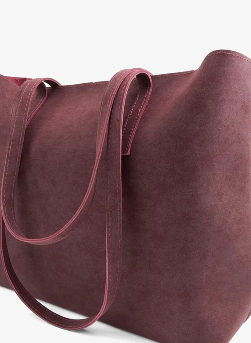 Women's Açelya Burgundy Nubuck Large Bag with Zipper Closure Hand and Shoulder.