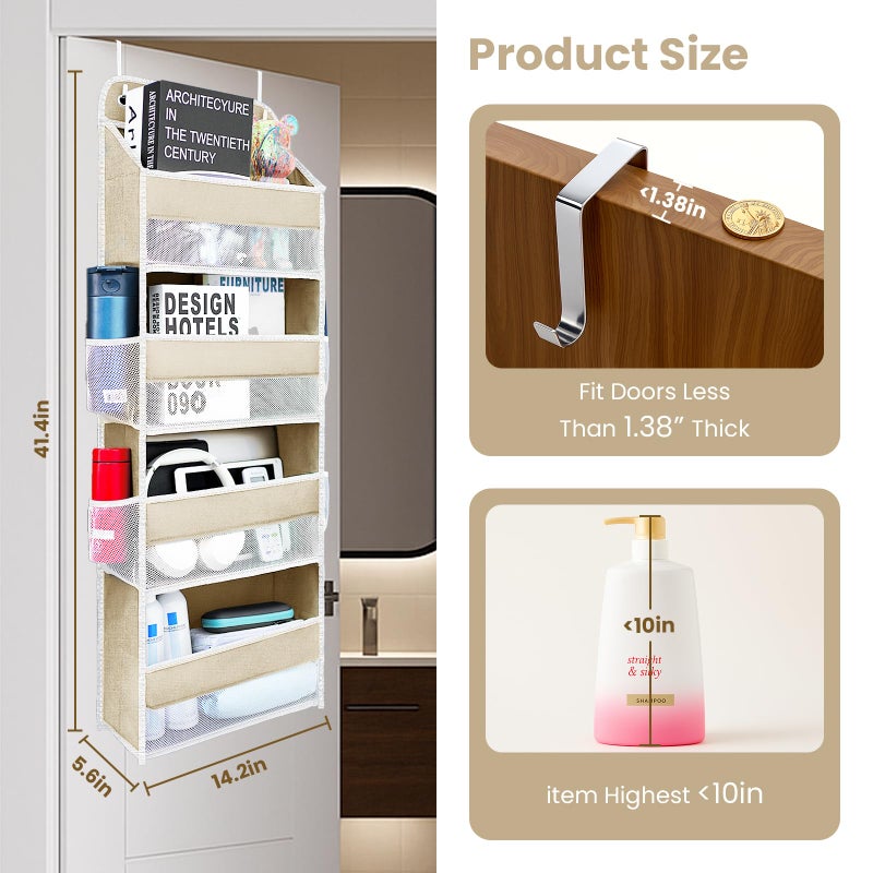 Andahoom Over The Door Organizer with 4 Side Mesh Pockets, 4 Shelf Capacity Hanging Behind The Door Kitchen Organizers and Storage Suitable for Storing Toys, Shoes, Towels, Lvoy White, 4 Shelf - Image 2