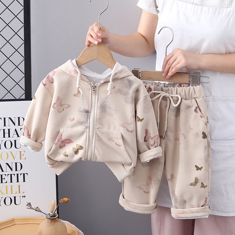 Girls' Long-Sleeved 2025 Children'S New Two-Piece Zipper Shirt Set Western Style Baby Suit - Image 1