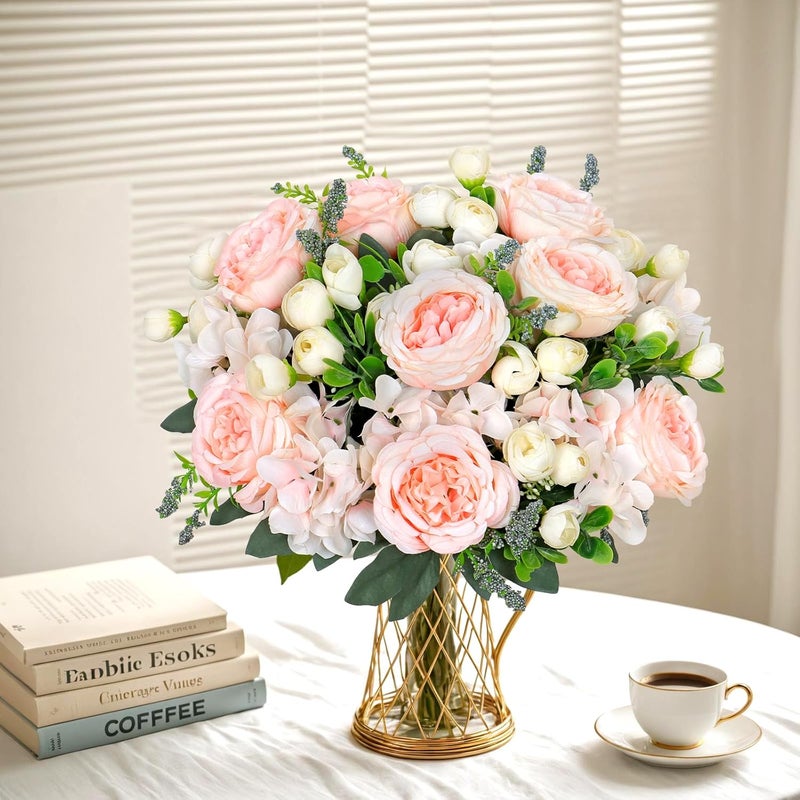 SOMYTING Peony Artificial Flowers Peony Bouquet Artificial Flowers Silk Peony Bouquets for Wedding Party Table Centrepieces Flower Arrangement Home Decor (4, Cinnamon Pink Champagne) - Image 4