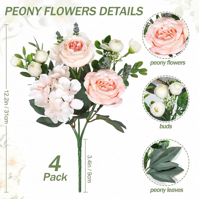 SOMYTING Peony Artificial Flowers Peony Bouquet Artificial Flowers Silk Peony Bouquets for Wedding Party Table Centrepieces Flower Arrangement Home Decor (4, Cinnamon Pink Champagne) - Image 2
