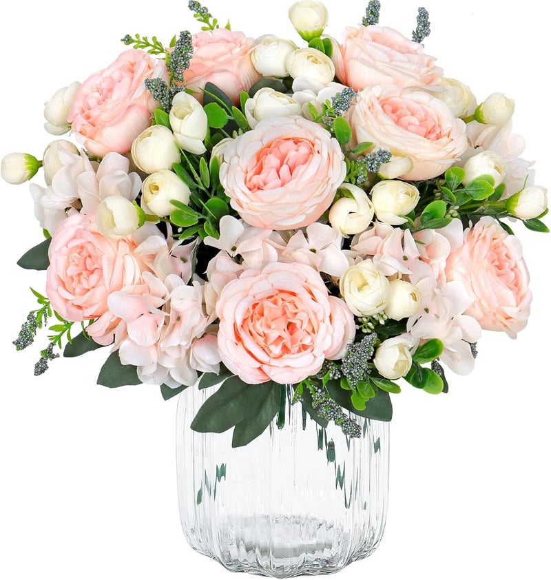 SOMYTING Peony Artificial Flowers Peony Bouquet Artificial Flowers Silk Peony Bouquets for Wedding Party Table Centrepieces Flower Arrangement Home Decor (4, Cinnamon Pink Champagne) - Image 1