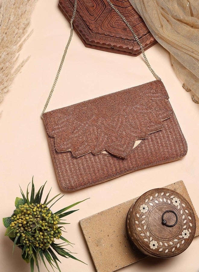 Anekaant Kooky Copper Spectrum Bead Work Satin Sling Bag - Image 3