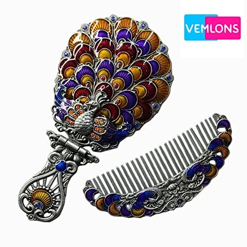 Vemlons Oval Comb And Mirror, Makeup Mirror Metal Hand Mirror & Comb Antique Combs & Mirror Set For Women & Girls (Multicolor) - Image 3
