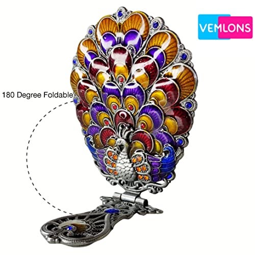 Vemlons Oval Comb And Mirror, Makeup Mirror Metal Hand Mirror & Comb Antique Combs & Mirror Set For Women & Girls (Multicolor) - Image 5
