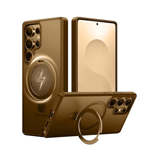 AIBEX Back Cover Compatible for Samsung S23 Ultra with OStand Ring Kickstand| Mag-Saf Compatible Magnetic Metal Alloy Ring| Wireless Charging| Shockproof Protective Case - Brown - Image 1