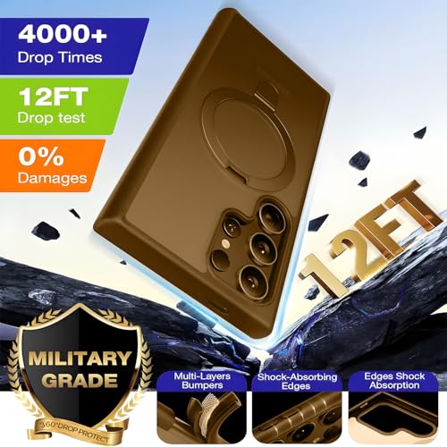AIBEX Back Cover Compatible for Samsung S23 Ultra with OStand Ring Kickstand| Mag-Saf Compatible Magnetic Metal Alloy Ring| Wireless Charging| Shockproof Protective Case - Brown - Image 4