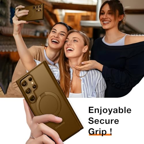 AIBEX Back Cover Compatible for Samsung S23 Ultra with OStand Ring Kickstand| Mag-Saf Compatible Magnetic Metal Alloy Ring| Wireless Charging| Shockproof Protective Case - Brown - Image 3