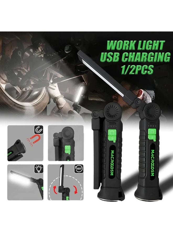 2pcs Bright Handheld LED Flashlight USB Rechargeable Foldable Work Light 4 Modes COB Torch with Tail Magnet Hook for Camping Emergency - Image 2