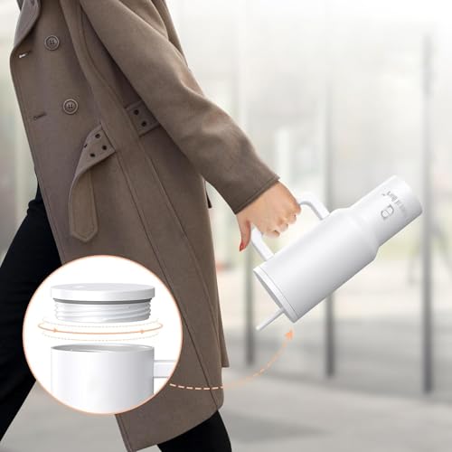 House of Quirk 1200ML Stainless Steel Tumbler with Handle & Lid, 2 Straws – Large Travel Mug Water Cup for Gym, Office & Outdoor Use (Coconut Cloud) - Image 4