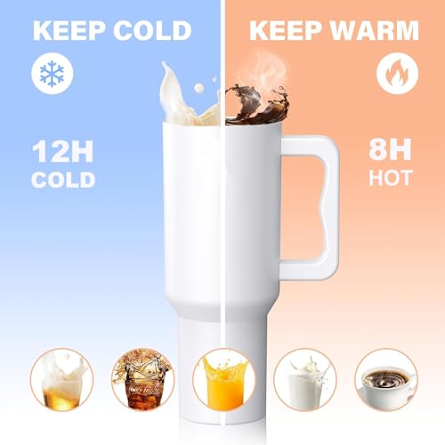 House of Quirk 1200ML Stainless Steel Tumbler with Handle & Lid, 2 Straws – Large Travel Mug Water Cup for Gym, Office & Outdoor Use (Coconut Cloud) - Image 3