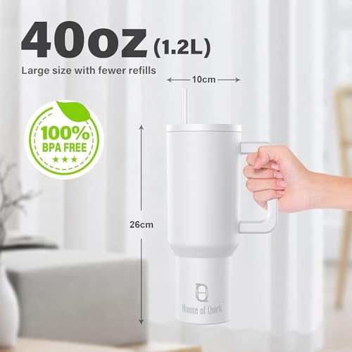House of Quirk 1200ML Stainless Steel Tumbler with Handle & Lid, 2 Straws – Large Travel Mug Water Cup for Gym, Office & Outdoor Use (Coconut Cloud) - Image 5