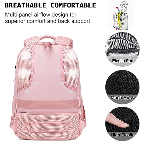 Volher Laptop Backpack,Business Travel Anti Theft Slim Durable Laptops Backpack with USB Charging Port,Water Resistant College Computer Bag for Women & Men Fits 15.6 Inch Laptop and Notebook-Light Pink - Image 5