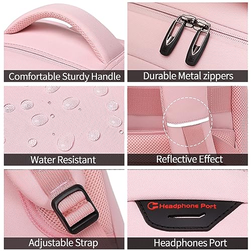 Volher Laptop Backpack,Business Travel Anti Theft Slim Durable Laptops Backpack with USB Charging Port,Water Resistant College Computer Bag for Women & Men Fits 15.6 Inch Laptop and Notebook-Light Pink - Image 4