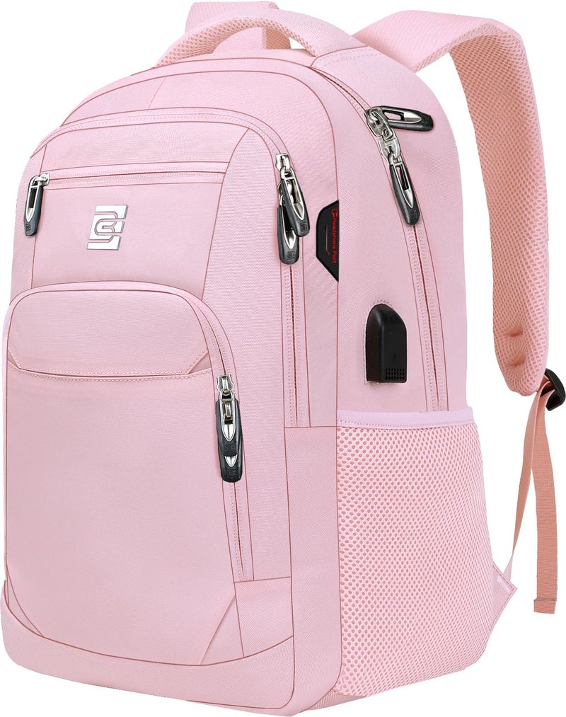 Volher Laptop Backpack,Business Travel Anti Theft Slim Durable Laptops Backpack with USB Charging Port,Water Resistant College Computer Bag for Women & Men Fits 15.6 Inch Laptop and Notebook-Light Pink - Image 1