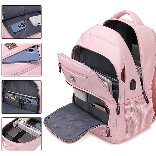 Volher Laptop Backpack,Business Travel Anti Theft Slim Durable Laptops Backpack with USB Charging Port,Water Resistant College Computer Bag for Women & Men Fits 15.6 Inch Laptop and Notebook-Light Pink - Image 2
